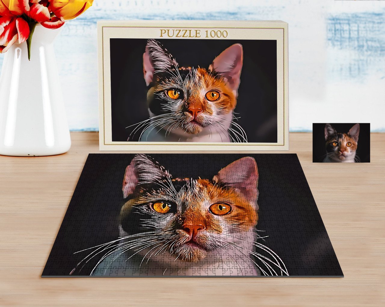 Kişiye Özel Tam Boy Kedi Karikatürlü 1000 Parça Profesyonel Puzzle-1