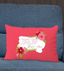 BK Gift Kişiye Özel İsimli Anneler Günü Tasarımlı Premium Kumaş Kırmızı Dikdörtgen Kırlent Yastık, Anneler Günü Hediyesi, Ev Dekorasyonu-6