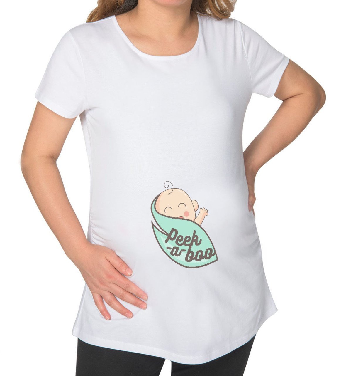 BK Gift Peek A Boo Tasarımlı Beyaz Hamile Tişört-1