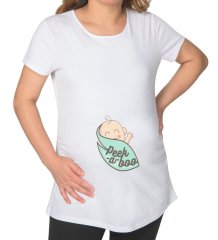 BK Gift Peek A Boo Tasarımlı Beyaz Hamile Tişört-1