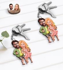 BK Gift Kişiye Özel Tatilci Sevgililer Karikatürlü 2’li Ahşap Anahtarlık Seti-1