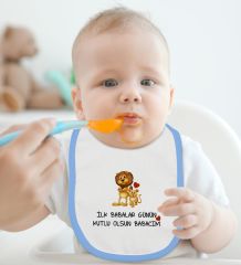 BK Kids İlk Babalar Günü Tasarımlı Mavi Bebek Body Zıbın ve Mama Önlüğü Hediye Seti-2