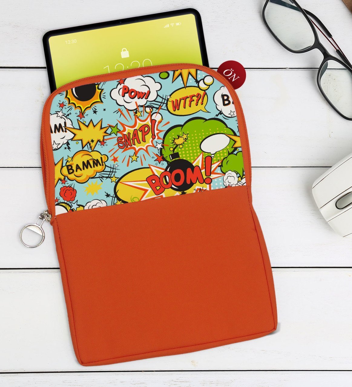 BK Gift Pop Art Tasarımlı Taşınabilir Koruyucu Tablet Kılıfı & Organizer Çanta - Turuncu-3