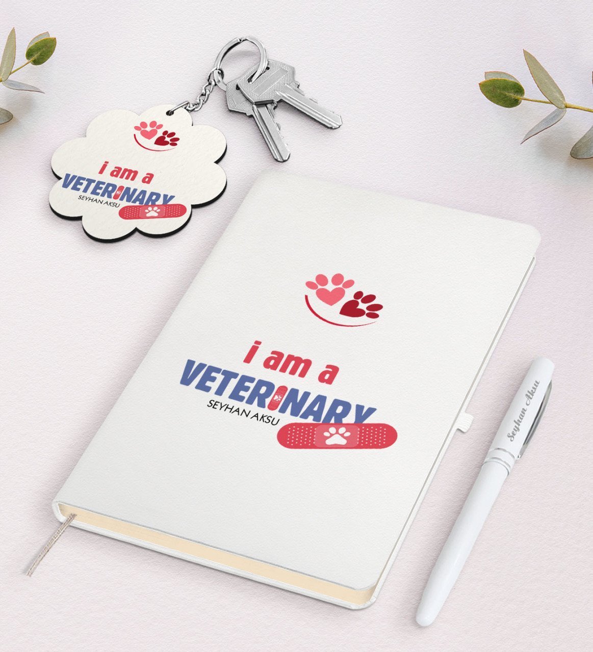 Kişiye Özel Veteriner Hekim Beyaz Defter Kalem Ve Anahtarlık Hediye Seti-1