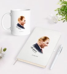 Kişiye Özel Atatürk Temalı Beyaz Defter Kalem Kupa Seti-11