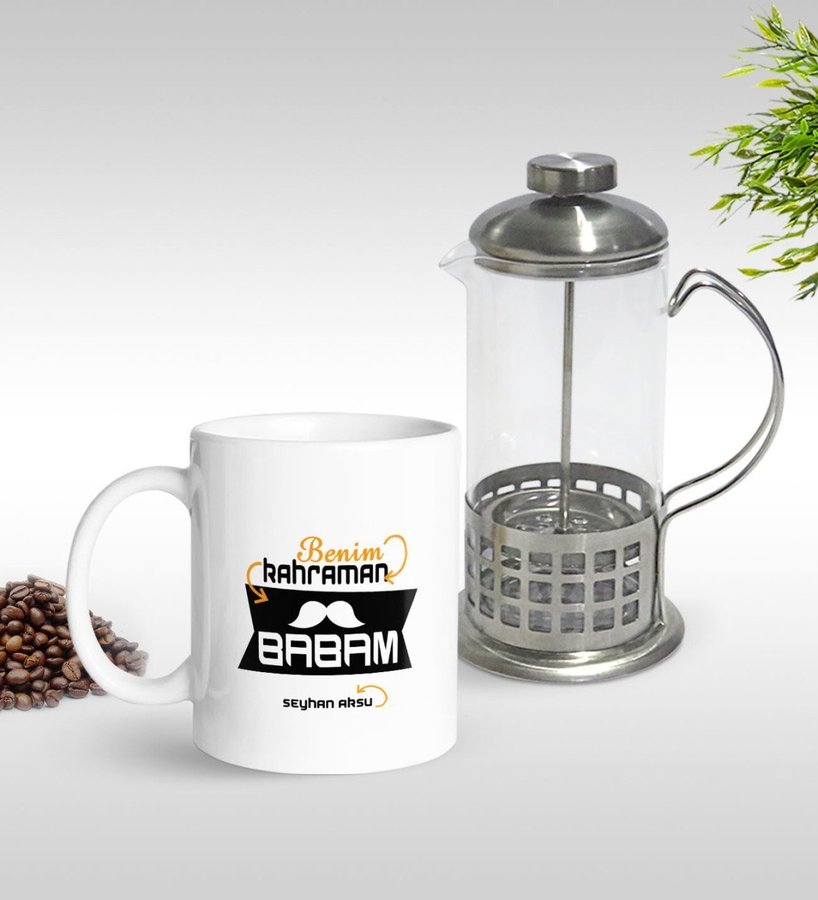 Kişiye Özel Benim Kahraman Babam Tasarımlı Kupa & French Press Seti-1