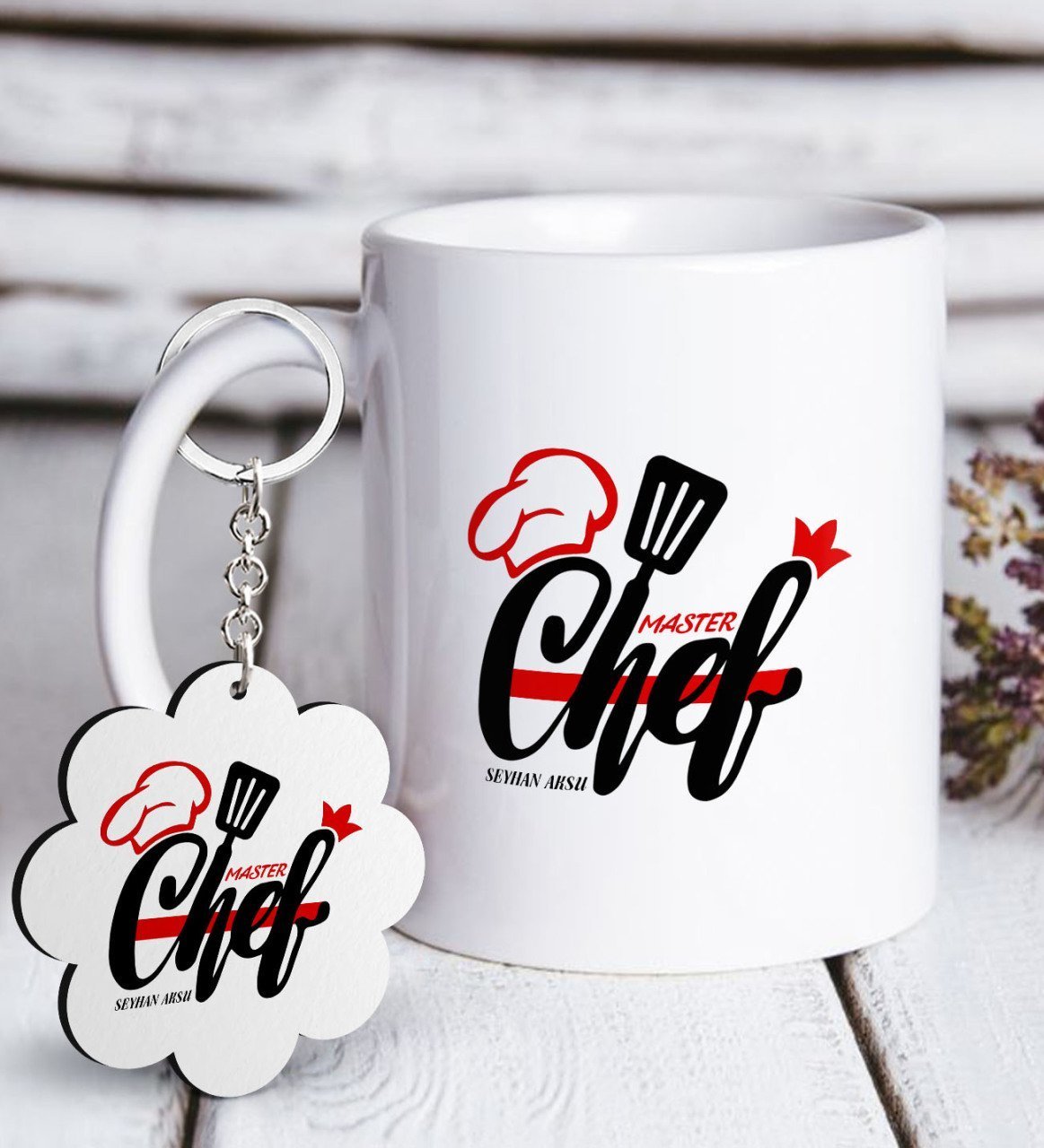 Kişiye Özel Mesleki Master Chef Beyaz Kupa ve Anahtarlık Hediye Seti-3