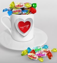 Kişiye Özel Sevgililer Günü Türk Kahvesi Fincanı ve Haribo Şeker Hediye Seti-39
