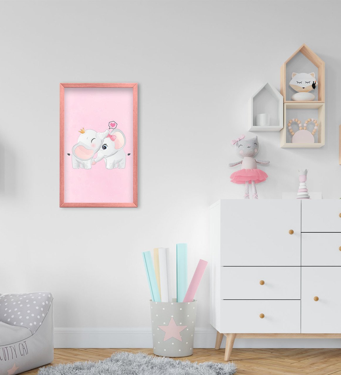 BK Home Sevimli Fil Tasarımlı Dekoratif Pembe Ahşap Çerçeveli Çocuk Odası Tablo-2
