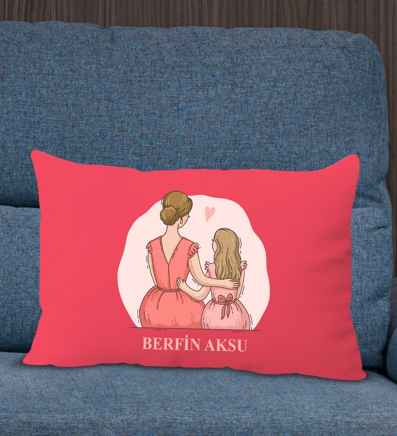 BK Gift Kişiye Özel İsimli Anneler Günü Tasarımlı Premium Kumaş Kırmızı Dikdörtgen Kırlent Yastık, Anneler Günü Hediyesi, Ev Dekorasyonu-5