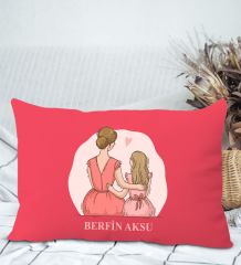 BK Gift Kişiye Özel İsimli Anneler Günü Tasarımlı Premium Kumaş Kırmızı Dikdörtgen Kırlent Yastık, Anneler Günü Hediyesi, Ev Dekorasyonu-5