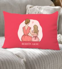 BK Gift Kişiye Özel İsimli Anneler Günü Tasarımlı Premium Kumaş Kırmızı Dikdörtgen Kırlent Yastık, Anneler Günü Hediyesi, Ev Dekorasyonu-5