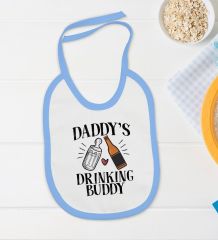 BK Kids Daddy's Drinking Buddy Tasarımlı Mavi Bebek Body Zıbın ve Mama Önlüğü Hediye Seti-1