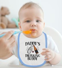 BK Kids Daddy's Drinking Buddy Tasarımlı Mavi Bebek Body Zıbın ve Mama Önlüğü Hediye Seti-1
