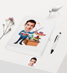 Kişiye Özel Bay Öğretmen Temalı Karikatürlü Beyaz Defter Kalem Hediye Seti - 3