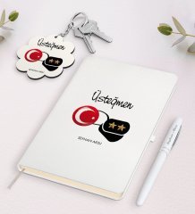 Kişiye Özel Üsteğmen Beyaz Defter Kalem Ve Anahtarlık Hediye Seti