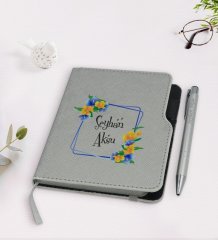 Kişiye Özel İsimli Gri Termo Deri Defter Kalem Seti-18