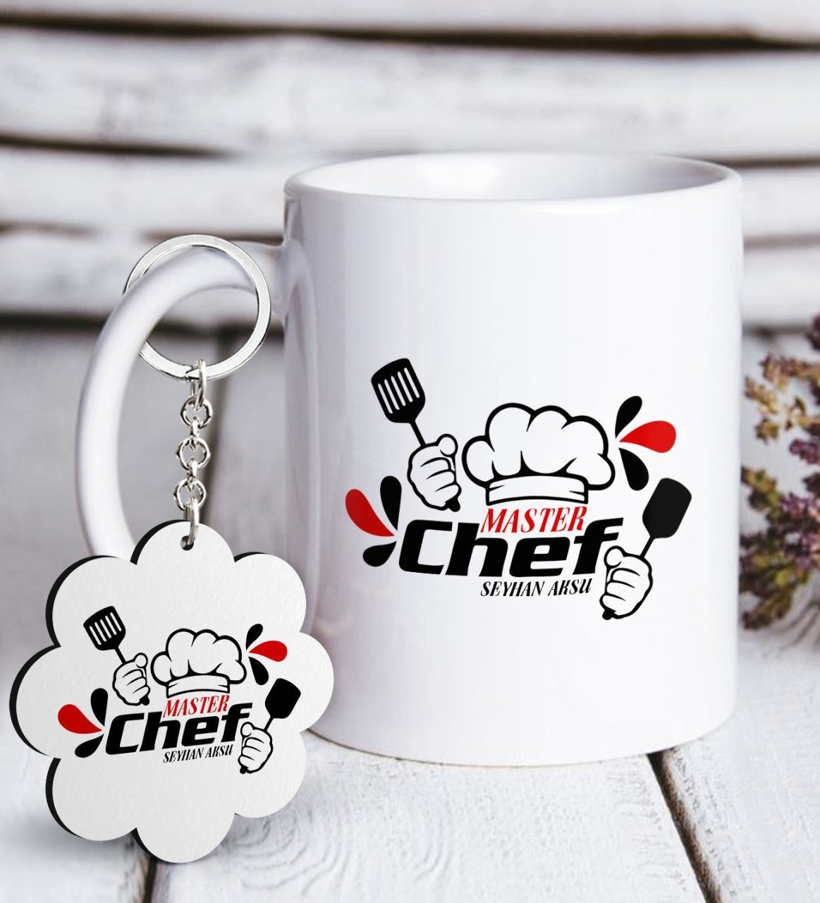 Kişiye Özel Mesleki Master Chef Beyaz Kupa ve Anahtarlık Hediye Seti-2