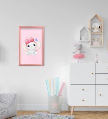 BK Home Sevimli Fil Tasarımlı Dekoratif Pembe Ahşap Çerçeveli Çocuk Odası Tablo-1