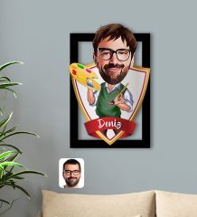 Kişiye Özel İsimli Erkek Ressam Karikatürlü 3D Ahşap Tablo-1