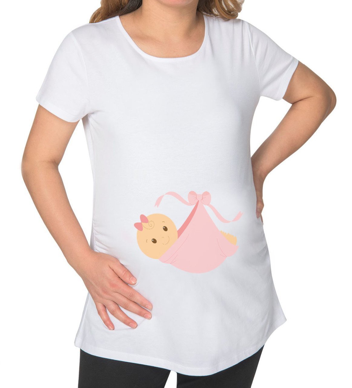 BK Gift Kız Bebek Tasarımlı Beyaz Hamile Tişört-3