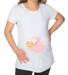 BK Gift Kız Bebek Tasarımlı Beyaz Hamile Tişört-3