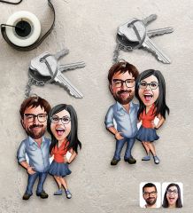 BK Gift Kişiye Özel Sevgililer Karikatürlü 2’li Ahşap Anahtarlık Seti-105