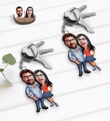 BK Gift Kişiye Özel Sevgililer Karikatürlü 2’li Ahşap Anahtarlık Seti-105