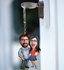 BK Gift Kişiye Özel Sevgililer Karikatürlü 2’li Ahşap Anahtarlık Seti-105