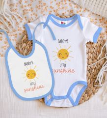 BK Kids Little Sunshine Tasarımlı Mavi Bebek Body Zıbın ve Mama Önlüğü Hediye Seti-1