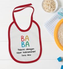 BK Kids Kişiye Özel Baba Tasarımlı Kırmızı Bebek Mama Önlüğü-2
