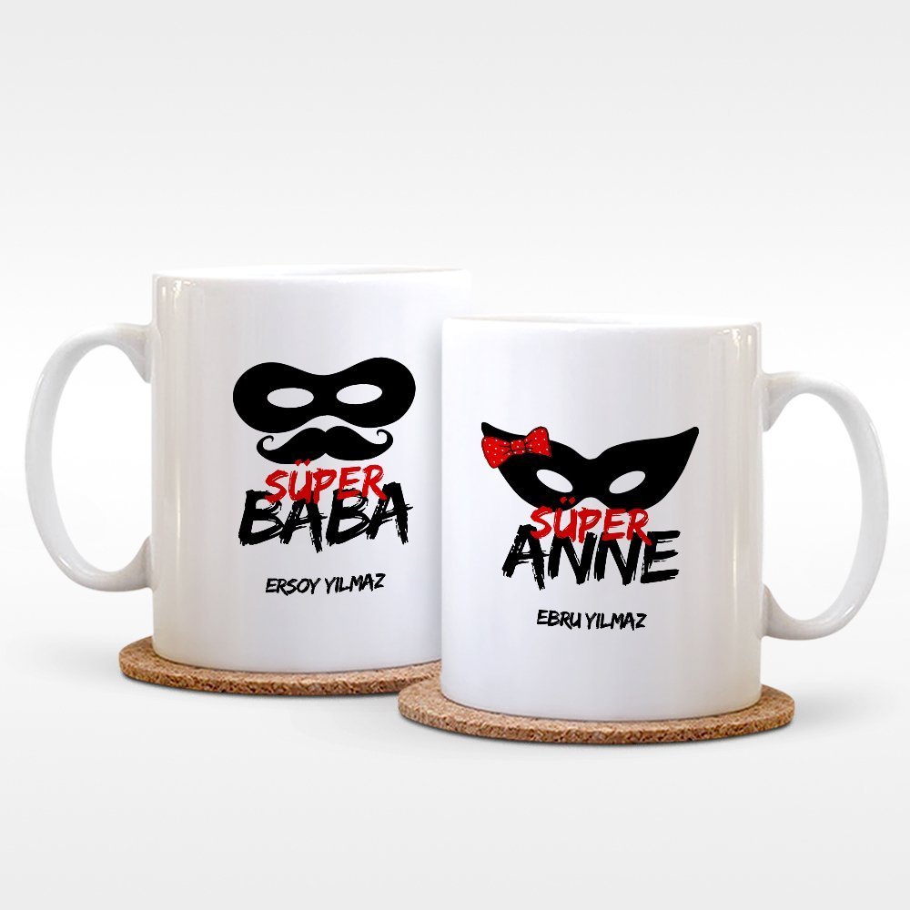 Kişiye Özel İkili Anne & Baba Beyaz Kupa Bardak Takımı - 1