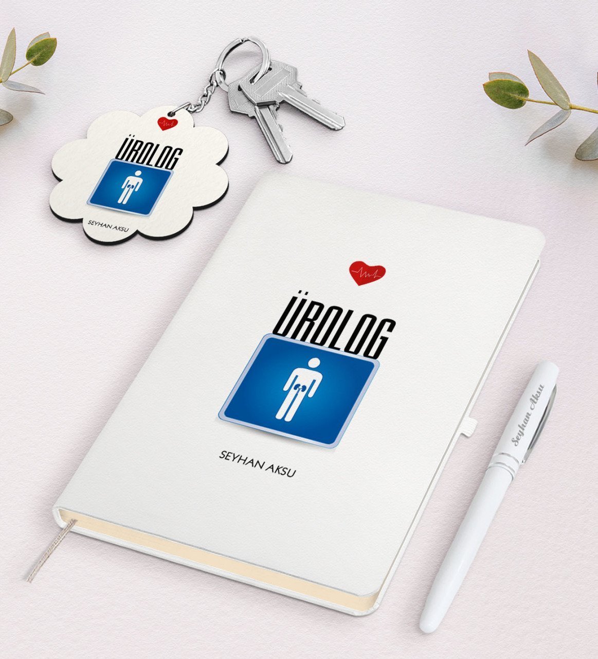 Kişiye Özel Ürolog Beyaz Defter Kalem Ve Anahtarlık Hediye Seti