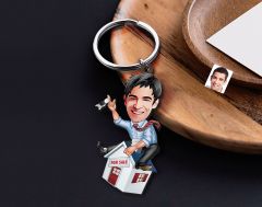 BK Gift Kişiye Özel Emlakçı Karikatürlü Ahşap Anahtarlık-1 Sevgiliye Hediye, Arkadaşa Hediye, Doğum Günü Hediyesi