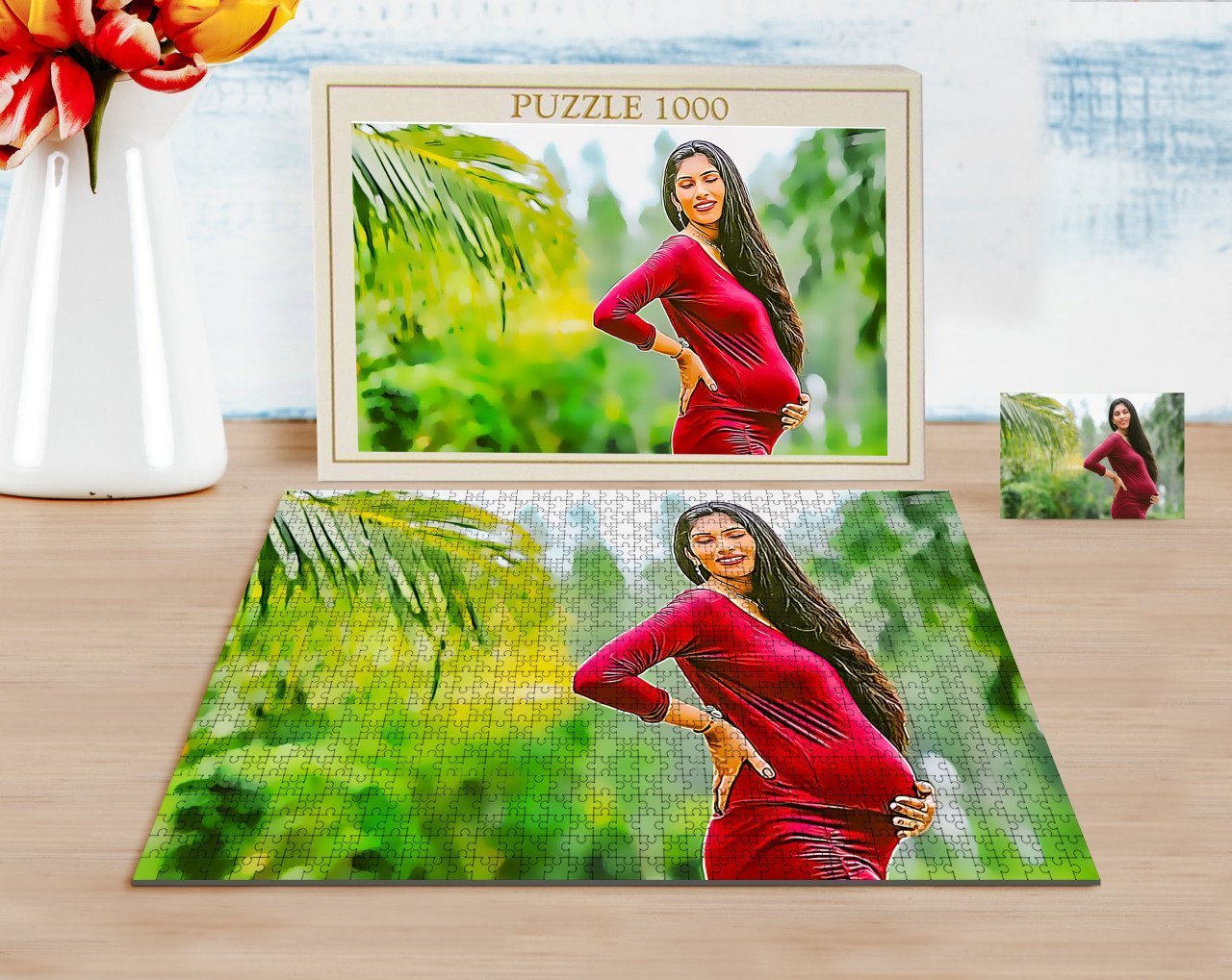 Kişiye Özel Tam Boy Hamile Kadın Karikatürlü 1000 Parça Profesyonel Puzzle-1