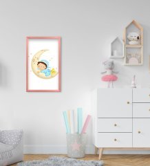BK Home Sevimli Çocuk Tasarımlı Dekoratif Pembe Ahşap Çerçeveli Çocuk Odası Tablo-1