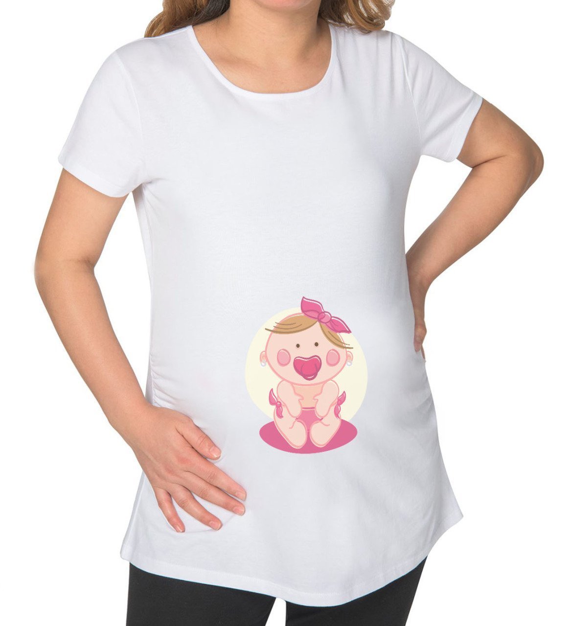 BK Gift Kız Bebek Tasarımlı Beyaz Hamile Tişört-2