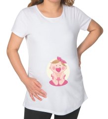 BK Gift Kız Bebek Tasarımlı Beyaz Hamile Tişört-2