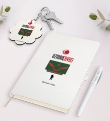Kişiye Özel Uzman Çavuş Beyaz Defter Kalem Ve Anahtarlık Hediye Seti