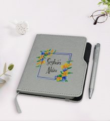 Kişiye Özel İsimli Gri Termo Deri Defter Kalem Seti-16