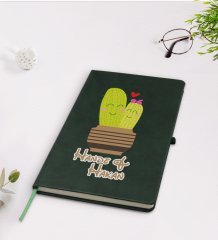 Kişiye Özel Kaktüs Tasarımlı Yeşil Termo Deri Defter Model 13