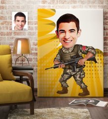 Kişiye Özel Asker Karikatür Kanvas Tablo (70 x 100 cm.) 1