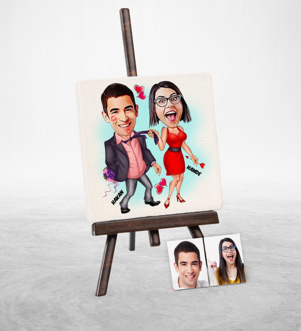 Kişiye Özel Sevgililer Karikatür Şovaleli Doğal Taş - 4