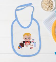 BK Kids Little Boss Tasarımlı Mavi Bebek Body Zıbın ve Mama Önlüğü Hediye Seti-1