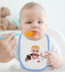 BK Kids Little Boss Tasarımlı Mavi Bebek Body Zıbın ve Mama Önlüğü Hediye Seti-1