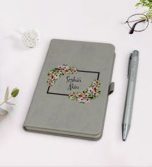 Kişiye Özel İsimli Gri Termo Deri Defter Kalem Seti-15