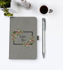 Kişiye Özel İsimli Gri Termo Deri Defter Kalem Seti-15