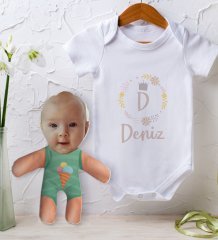BK Kids Kişiye Özel Fotoğraflı Bebek Yastık ve Bebek Body Zıbın Hediye Seti - Model 7