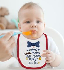 BK Kids Kişiye Özel Aynı Kadına Aşığız Tasarımlı Kırmızı Bebek Mama Önlüğü-1