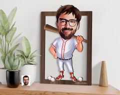 BK Gift Kişiye Özel Erkek Beyzbol Karikatürlü 3D Ahşap Tablo-16, Sevgiliye Hediye, Arkadaşa Hediye, Doğum Günü Hediyesi